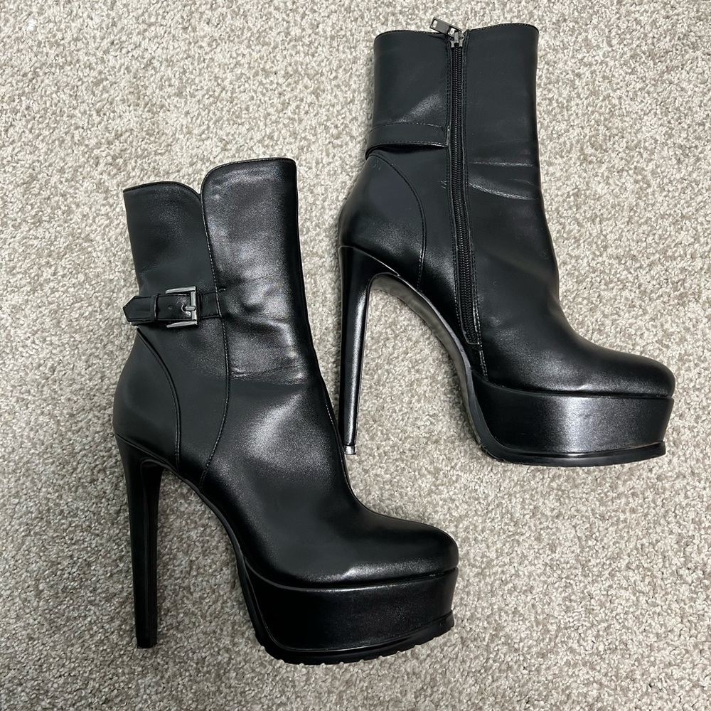 Black Buckle Platform Booties